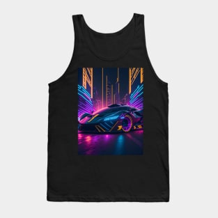 Dark Neon Sports Car in Japanese Neon City Tank Top